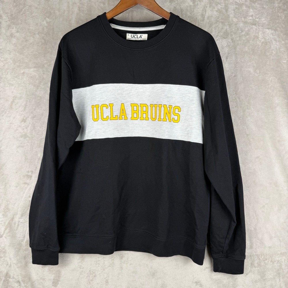 UCLA Bruins Mens XL Sweatshirt Black Grey Colorblock Collegiate Crewneck